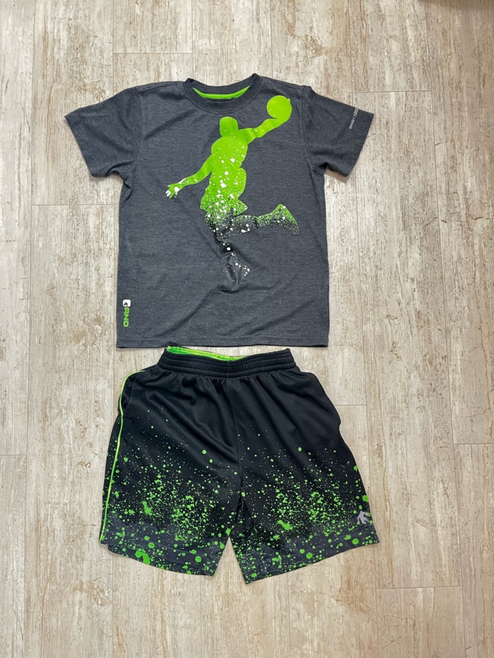 Boys 2pc Shorts Set Size 8 AND1 Gray Tee Green Waistband Athletic Shorts